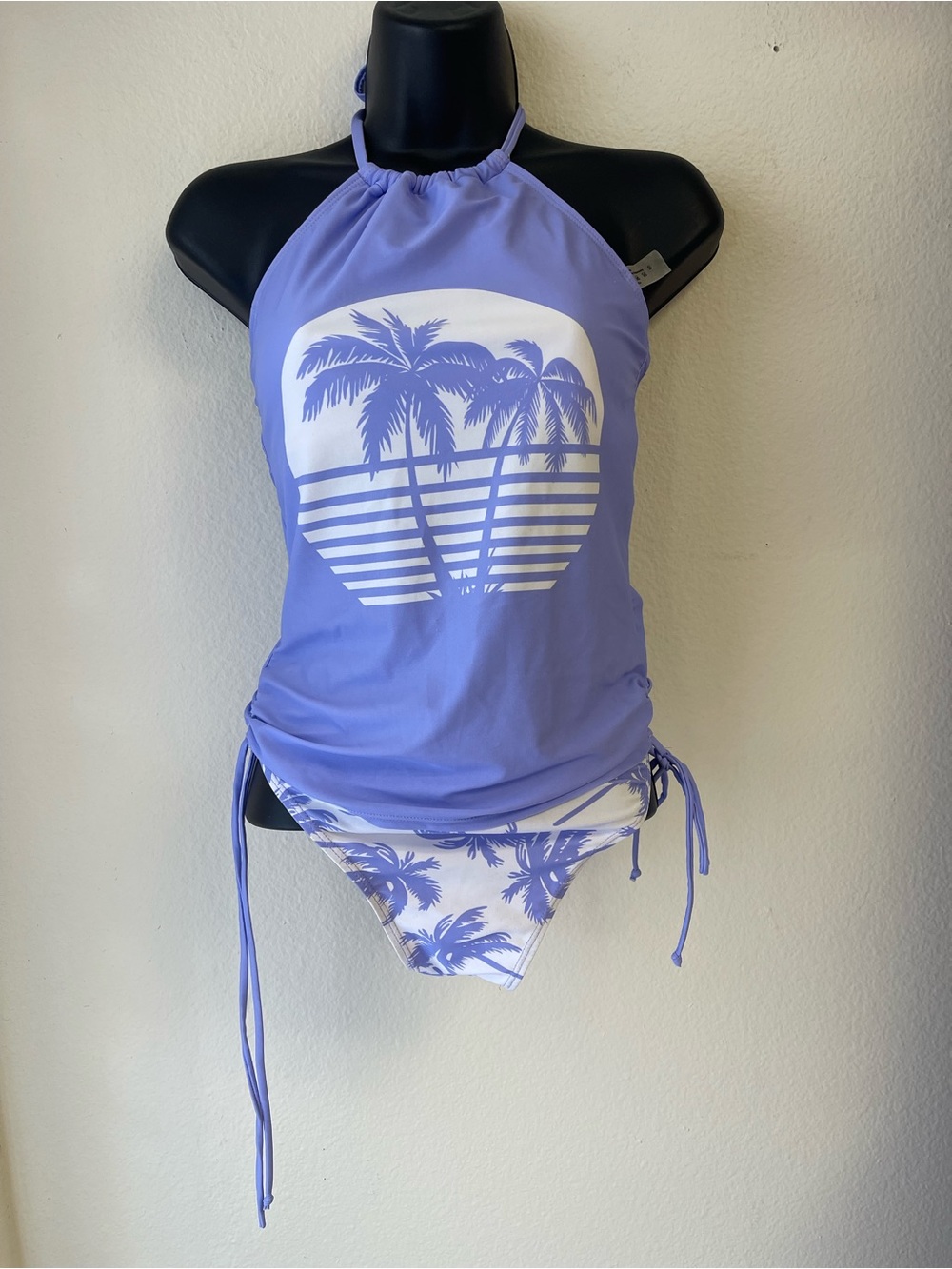 Summer Fridays Lavender Halter Palm-Print One-Piece Swimsuit